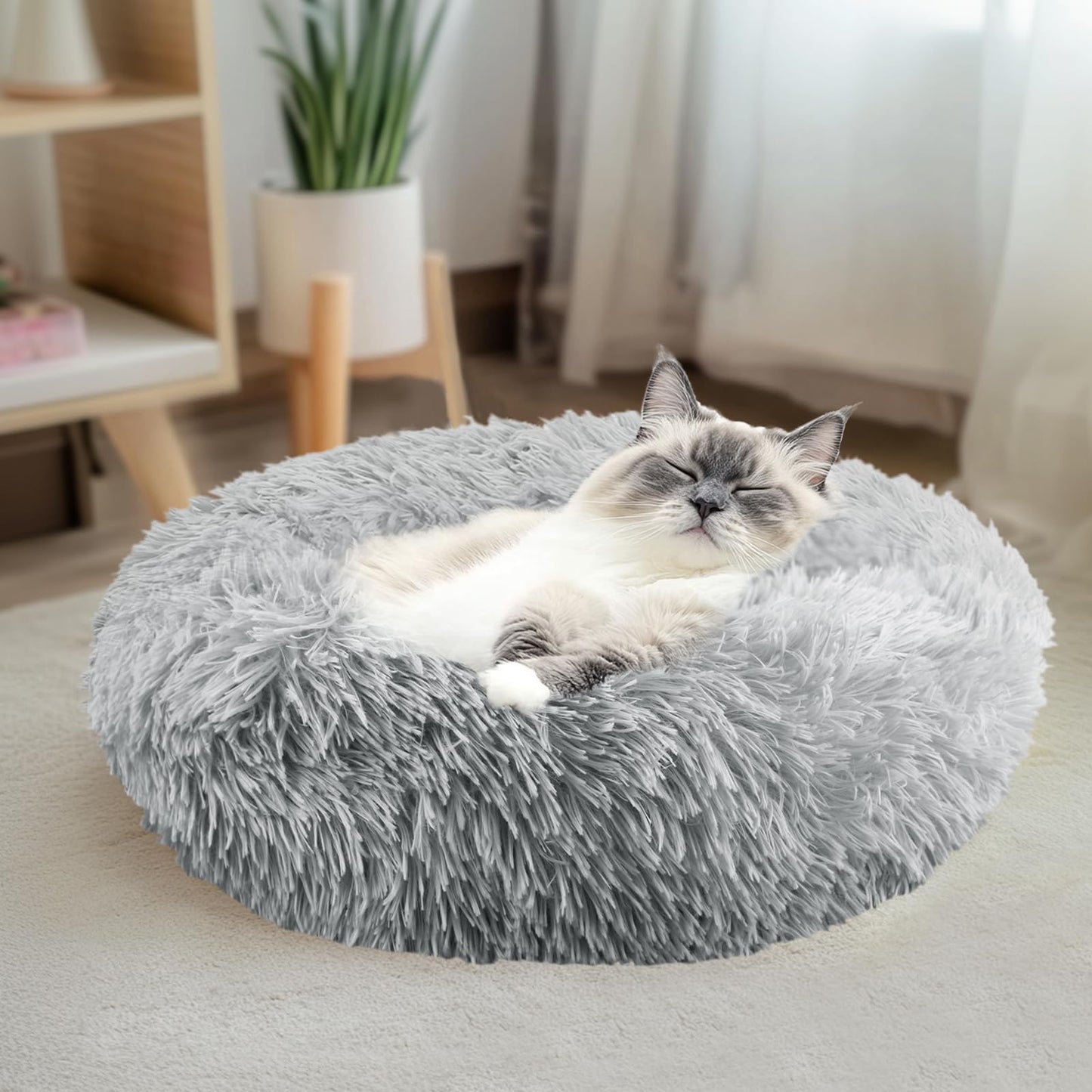MiawP Round Plush Pet Bed 50cm – Soft Washable Cat & Dog Cushion with Non-Slip Base