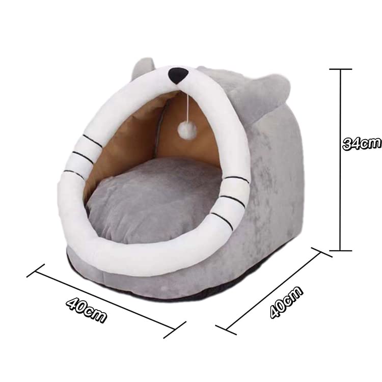 MiawP Cat Cave Bed – 2-in-1 Cat House with Hanging Toy for Cats & Small Dogs (Grey)