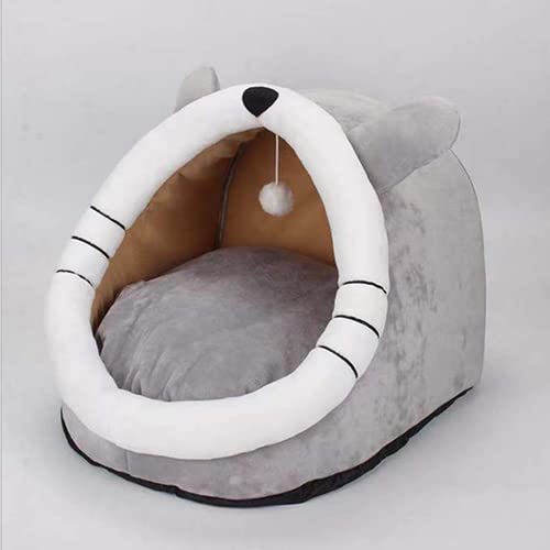 MiawP Cat Cave Bed – 2-in-1 Cat House with Hanging Toy for Cats & Small Dogs (Grey)
