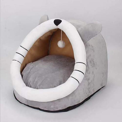 MiawP Cat Cave Bed – 2-in-1 Cat House with Hanging Toy for Cats & Small Dogs (Grey)