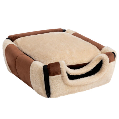 MiawP 2-in-1 Foldable Cat Bed – Crystal Velvet Cat Cave for Cats & Small Dogs (Coffee)