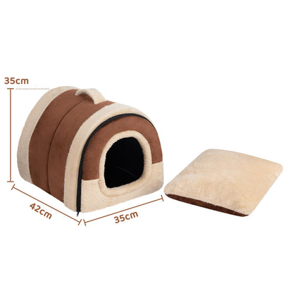 MiawP 2-in-1 Foldable Cat Bed – Crystal Velvet Cat Cave for Cats & Small Dogs (Coffee)
