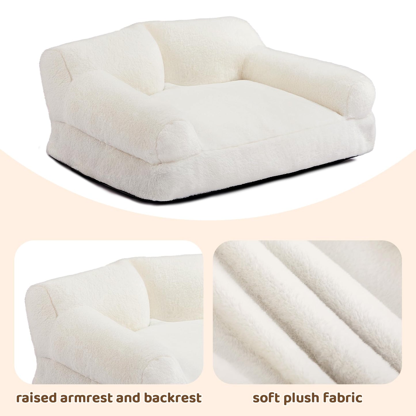 MiawP Plush Cat Sofa Bed – Soft Breathable Pet Couch for Cats & Puppies (Beige)