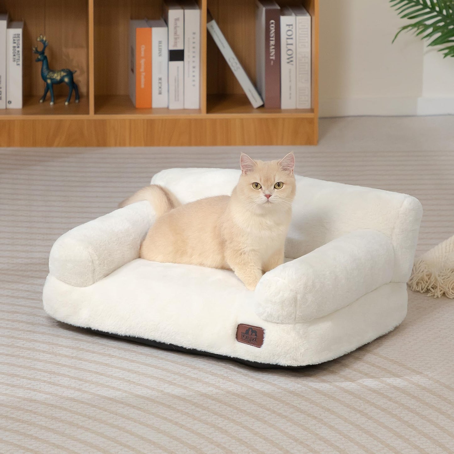 MiawP Plush Cat Sofa Bed – Soft Breathable Pet Couch for Cats & Puppies (Beige)