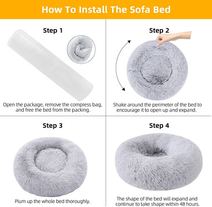 MiawP Calming Round Pet Bed 50cm – Cozy Plush Cuddler with Non-Slip Base (Light Grey)