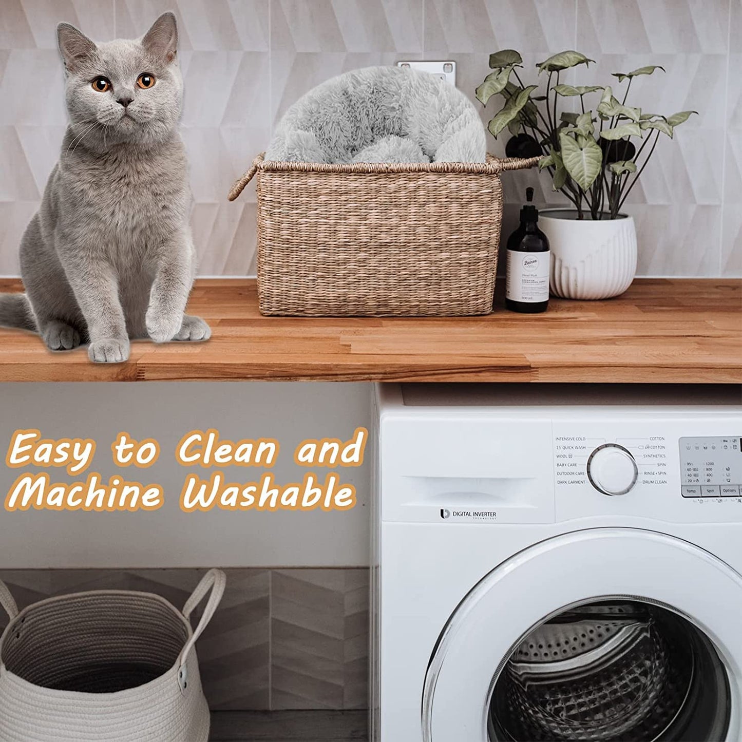 MiawP Calming Round Pet Bed 50cm – Cozy Plush Cuddler with Non-Slip Base (Light Grey)