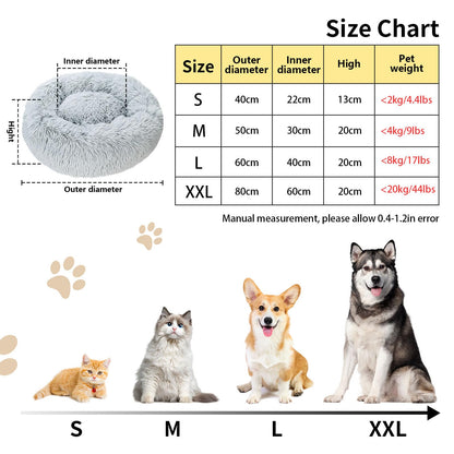 MiawP Calming Round Pet Bed 50cm – Cozy Plush Cuddler with Non-Slip Base (Light Grey)