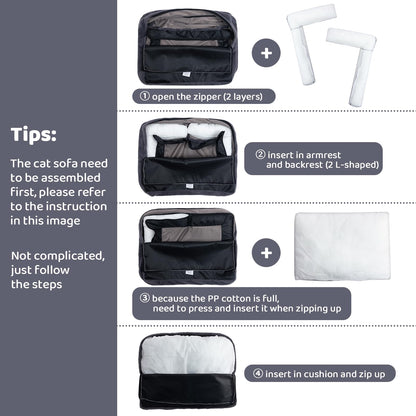 MiawP Plush Cat Sofa Bed – Soft Breathable Pet Couch for Cats & Puppies (Beige)