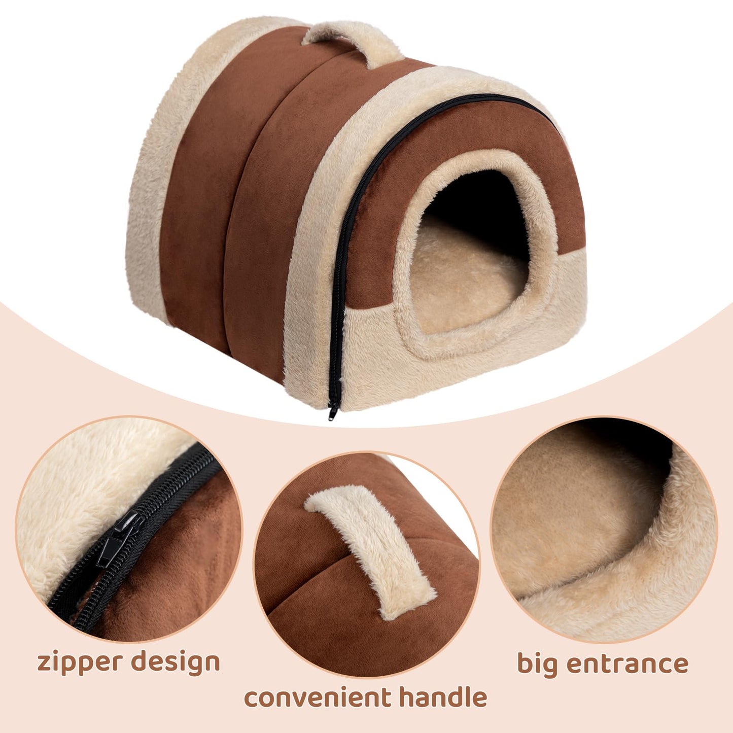 MiawP 2-in-1 Foldable Cat Bed – Crystal Velvet Cat Cave for Cats & Small Dogs (Coffee)