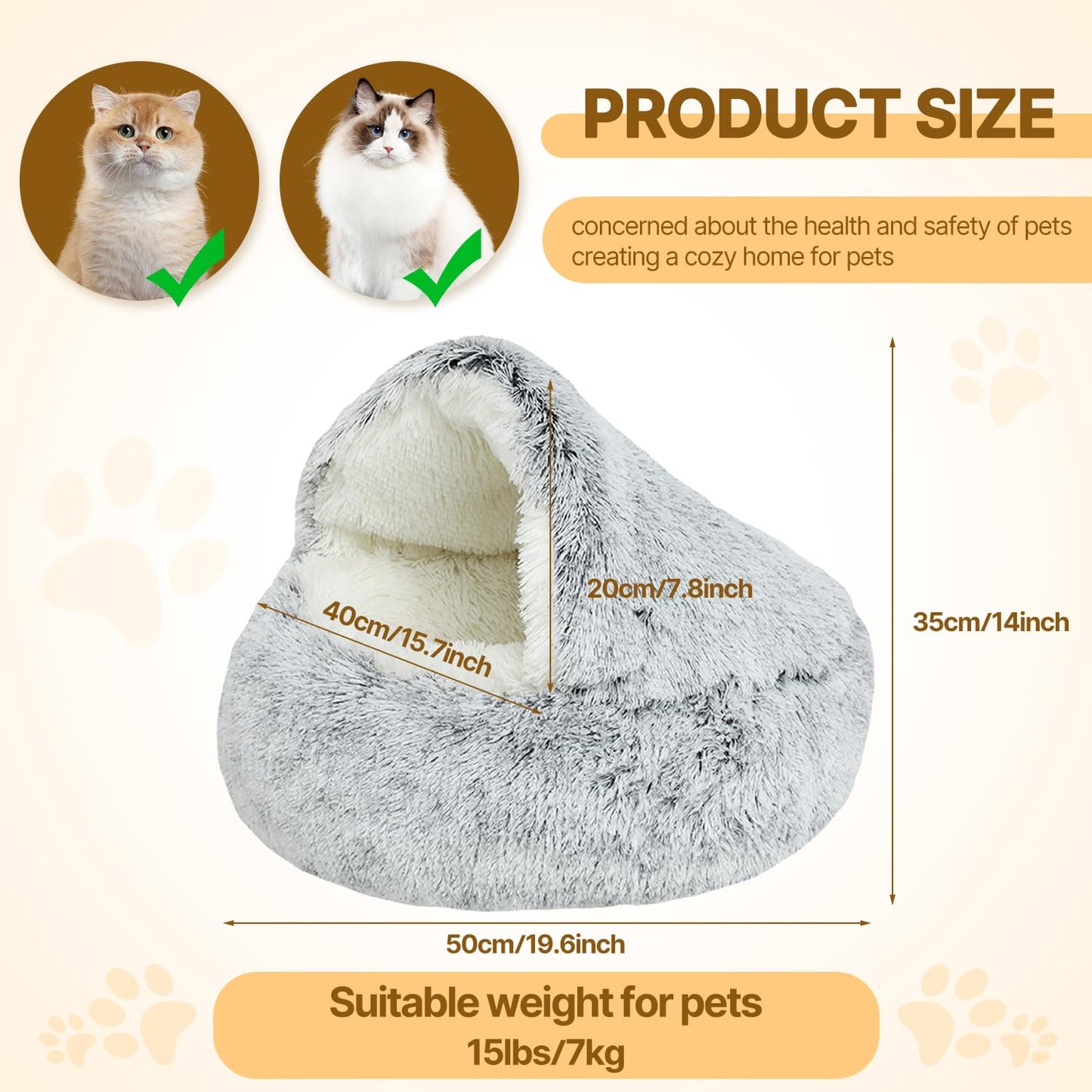 MiawP Calming Donut Cat Bed – Washable Plush Anti-Anxiety Pet Sleeping Bag for Cats & Small Dogs