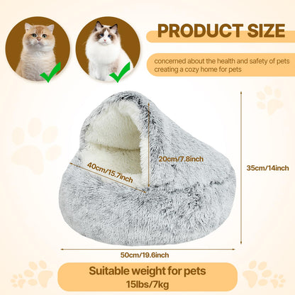 MiawP Calming Donut Cat Bed – Washable Plush Anti-Anxiety Pet Sleeping Bag for Cats & Small Dogs