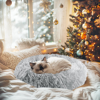 MiawP Round Plush Pet Bed 50cm – Soft Washable Cat & Dog Cushion with Non-Slip Base