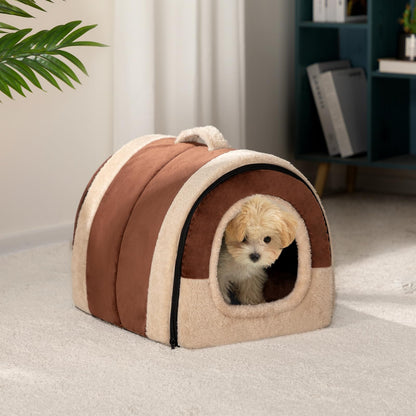 MiawP 2-in-1 Foldable Cat Bed – Crystal Velvet Cat Cave for Cats & Small Dogs (Coffee)