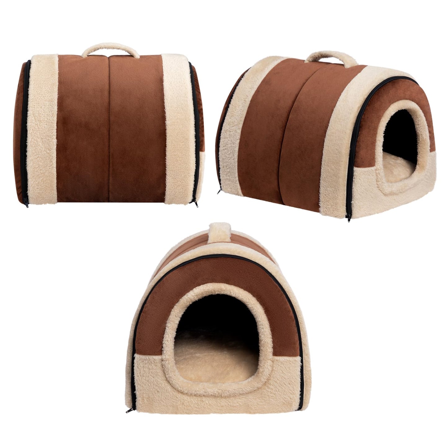 MiawP 2-in-1 Foldable Cat Bed – Crystal Velvet Cat Cave for Cats & Small Dogs (Coffee)