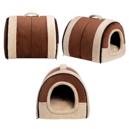 MiawP 2-in-1 Foldable Cat Bed – Crystal Velvet Cat Cave for Cats & Small Dogs (Coffee)