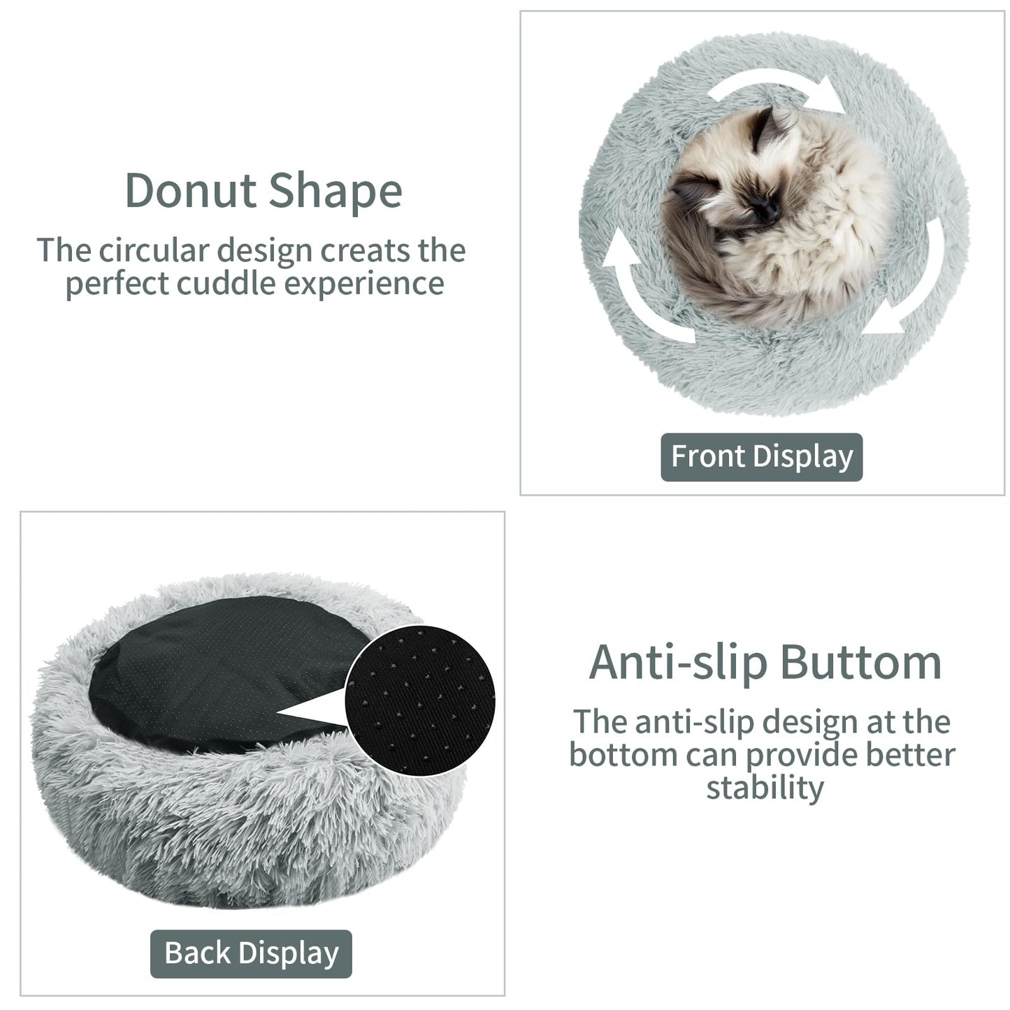 MiawP Round Plush Pet Bed 50cm – Soft Washable Cat & Dog Cushion with Non-Slip Base