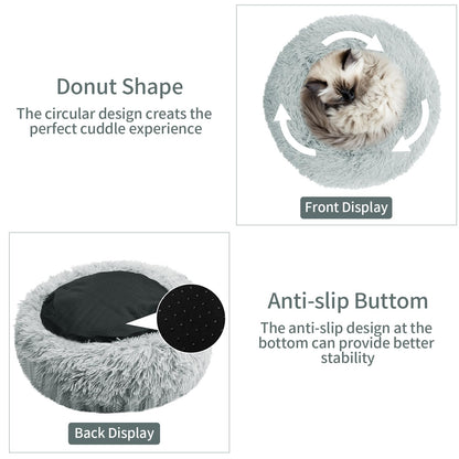 MiawP Round Plush Pet Bed 50cm – Soft Washable Cat & Dog Cushion with Non-Slip Base