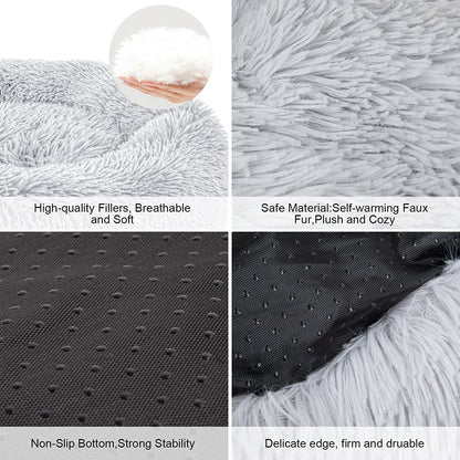 MiawP Calming Round Pet Bed 50cm – Cozy Plush Cuddler with Non-Slip Base (Light Grey)